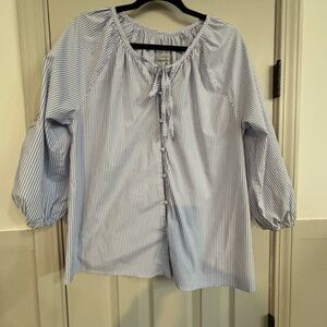 Cupio Blue and White Vertical Stripe Button-Up Blouse